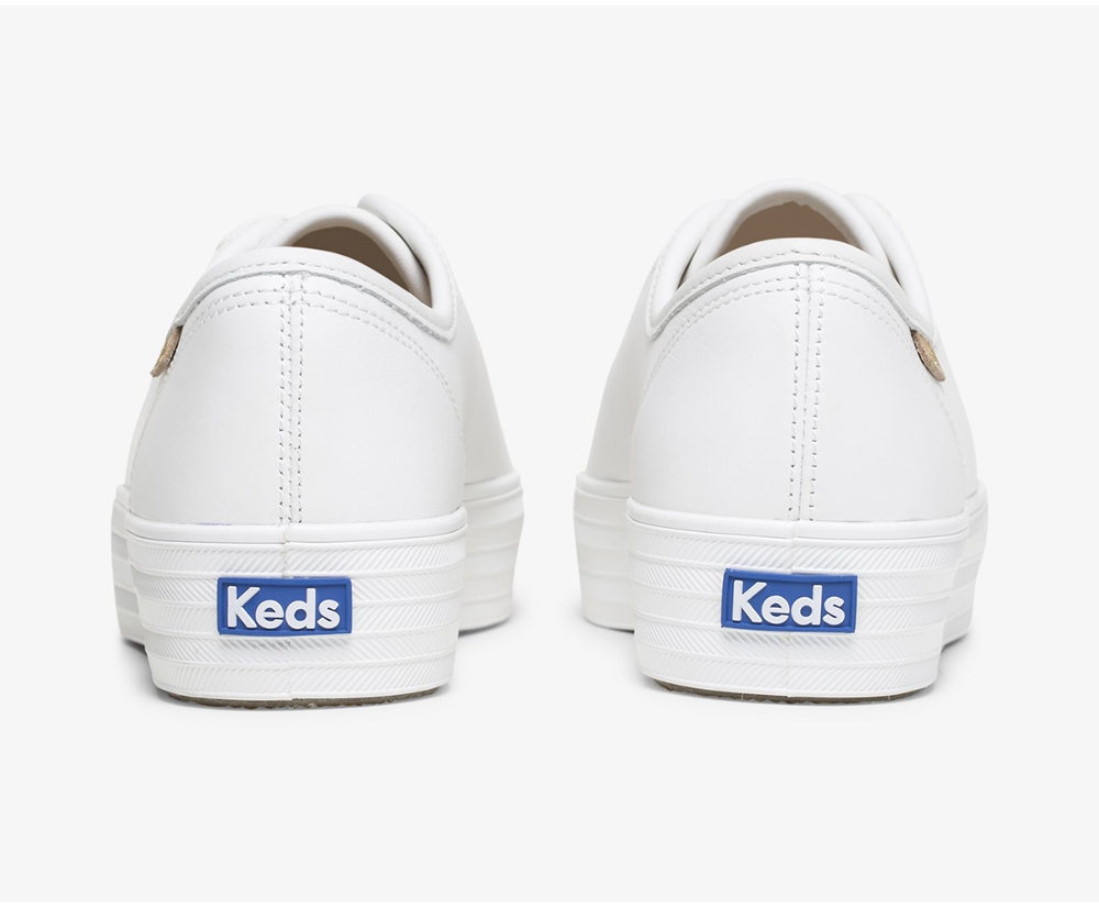 Πανινα Παπουτσια Γυναικεια - Keds Triple Kick Luxe Δερματινα - Λευκα - HQCYF8923